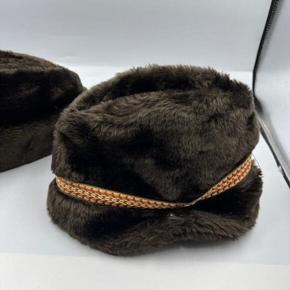Vintage Faux Fur Hats Fedora Bucket Lined Men's Small Medium USA Made Band - Picture 10 of 12